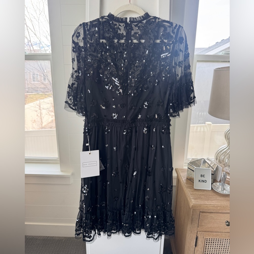 Mac Duggal Black Sequin Illusion High Neck Cocktail Dress Size 8 - Picture 6 of 9
